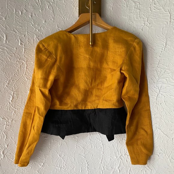 Mustard Yellow Taine de Massey Crop Blazer with Black Accents - Size M - Picture 3 of 3